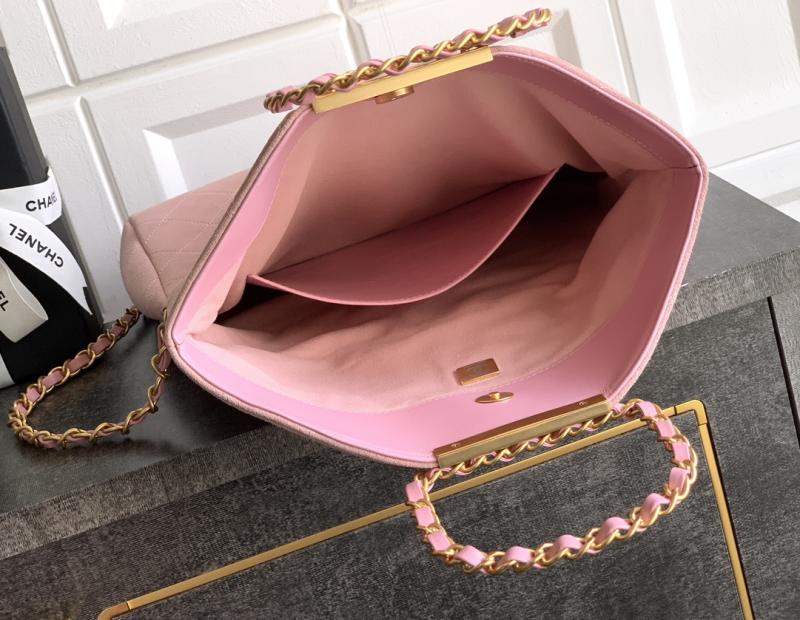 Chanel Large Suede Shoulder Bag Pink AS81701