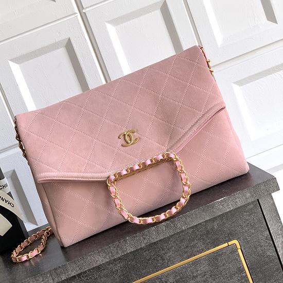 Chanel Large Suede Shoulder Bag Pink AS81701