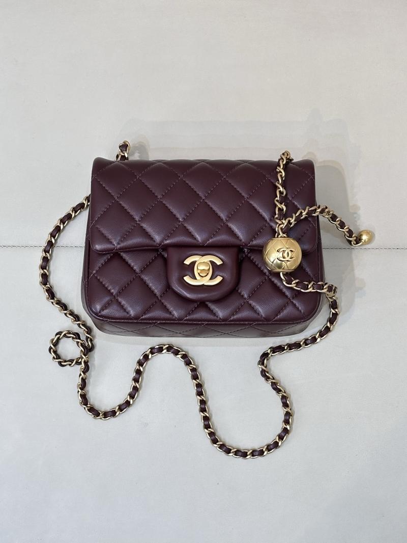 Chanel Mini Lambskin Flap Bag Burgundy AS1786