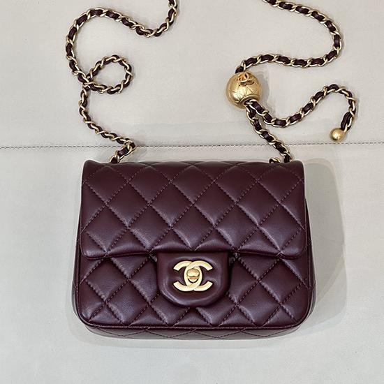 Chanel Mini Lambskin Flap Bag Burgundy AS1786