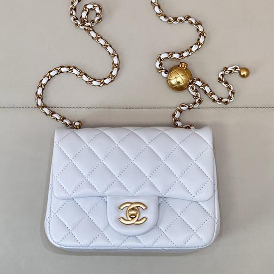 Chanel Mini Lambskin Flap Bag White AS1786