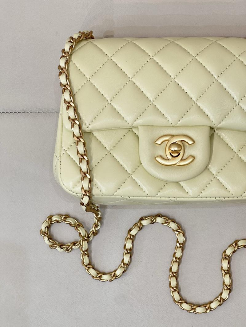 Chanel Mini Lambskin Flap Bag Yellow AS1786