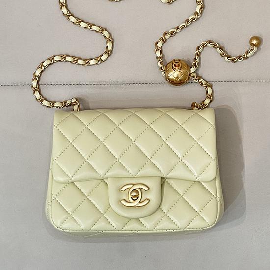 Chanel Mini Lambskin Flap Bag Yellow AS1786