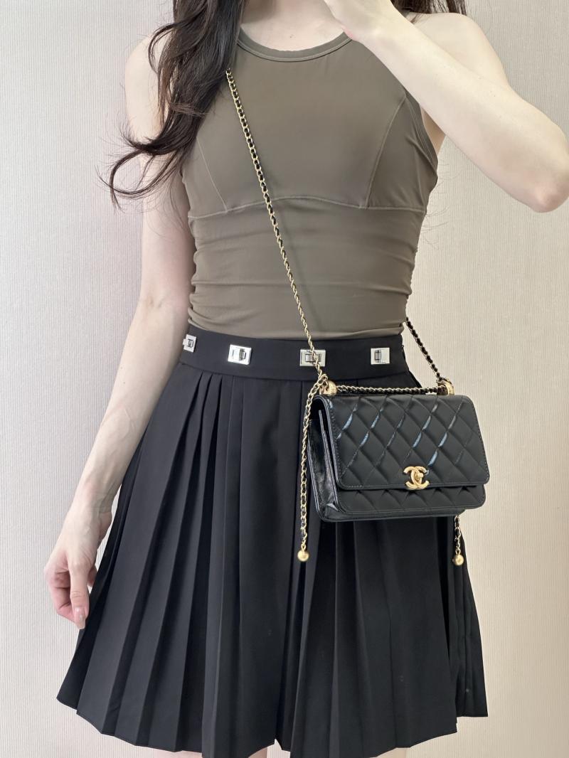 Chanel Shiny Calfskin WOC Purse Black AP2289