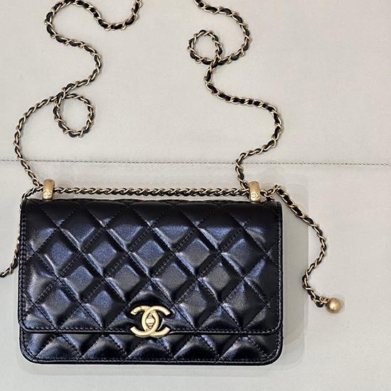 Chanel Shiny Calfskin WOC Purse Black AP2289