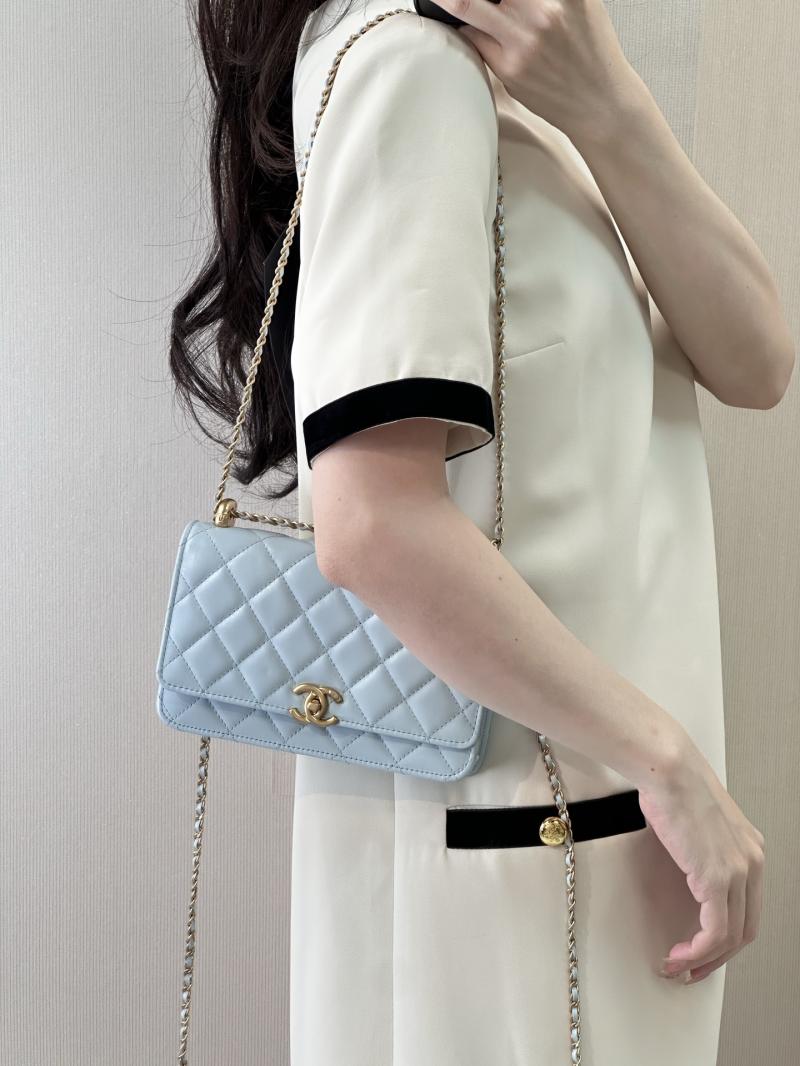 Chanel Shiny Calfskin WOC Purse Blue AP2289