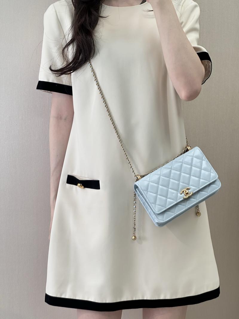 Chanel Shiny Calfskin WOC Purse Blue AP2289