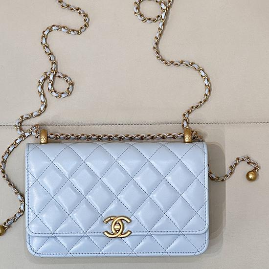 Chanel Shiny Calfskin WOC Purse Blue AP2289
