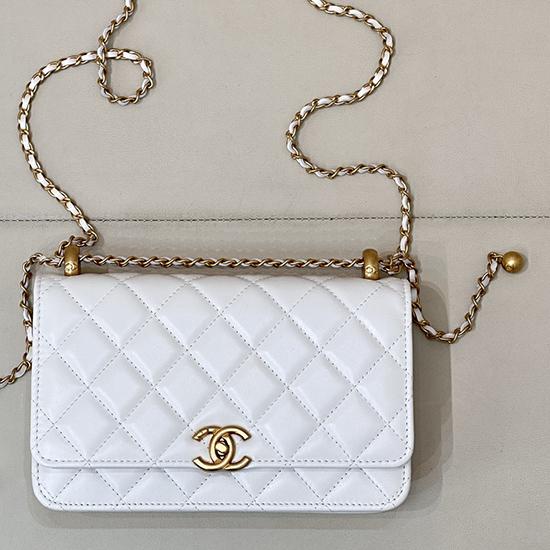 Chanel Shiny Calfskin WOC Purse White AP2289