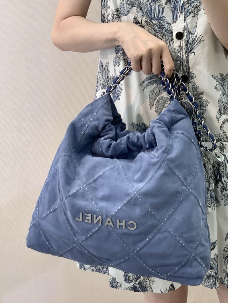 Chanel Suede 22 Handbag Blue AS3261
