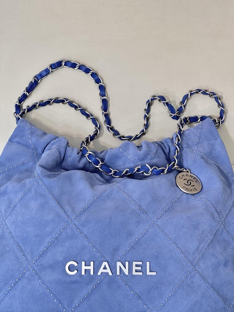 Chanel Suede 22 Handbag Blue AS3261