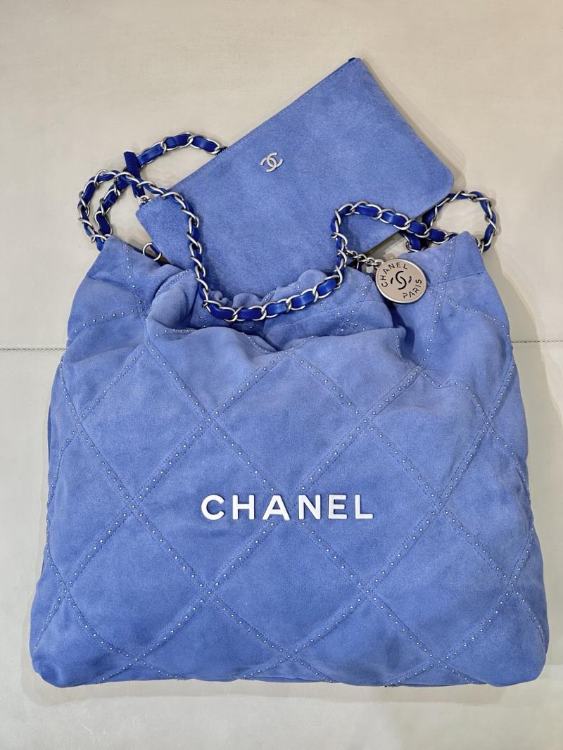 Chanel Suede 22 Handbag Blue AS3261