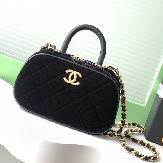 Chanel Velvet Mini Bowling Bag Black AS5572