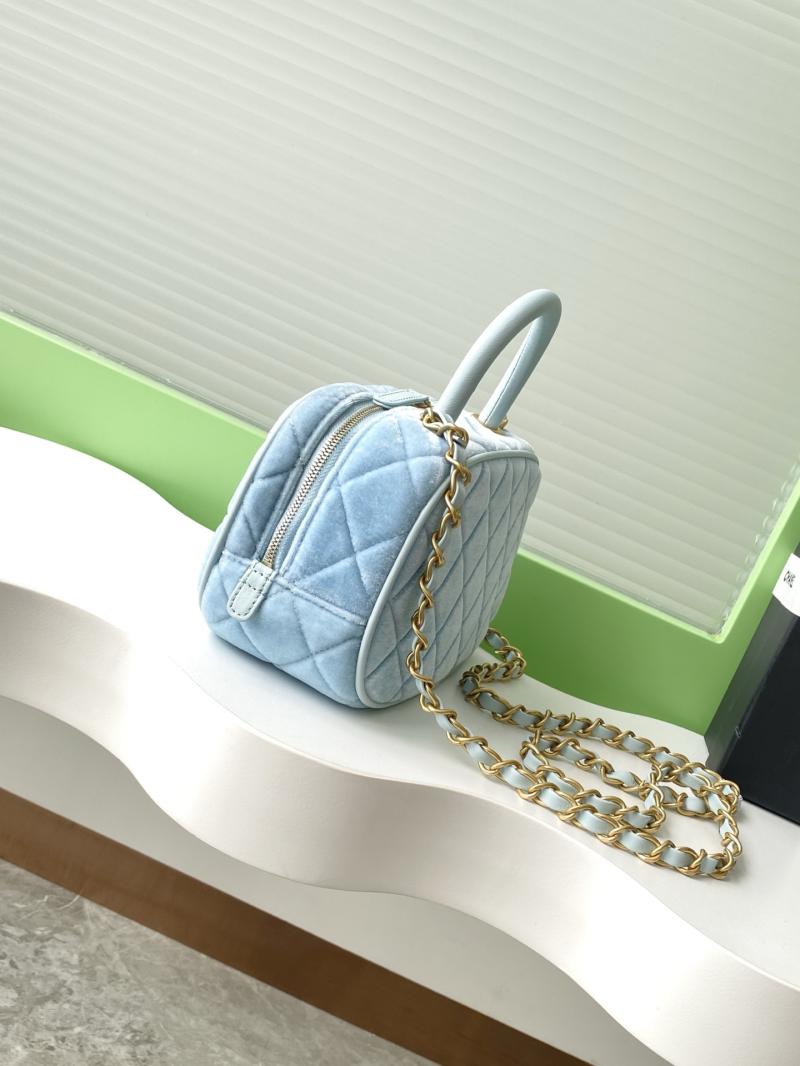 Chanel Velvet Mini Bowling Bag Blue AS5572