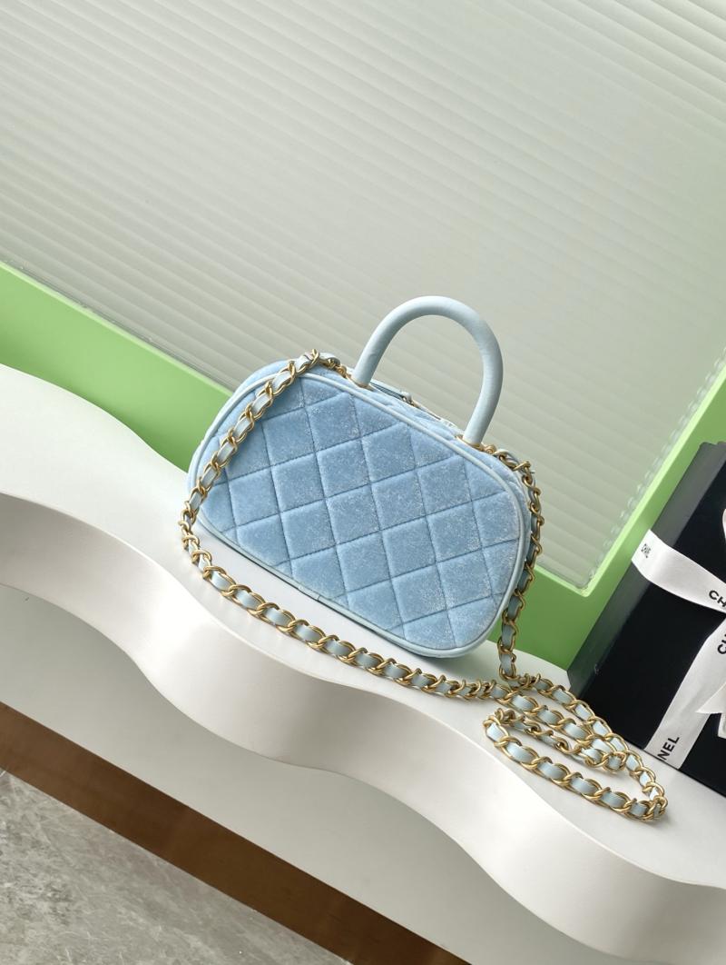 Chanel Velvet Mini Bowling Bag Blue AS5572