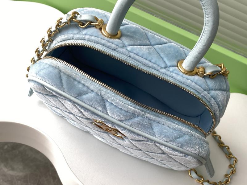 Chanel Velvet Mini Bowling Bag Blue AS5572