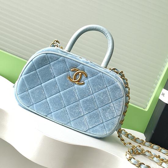 Chanel Velvet Mini Bowling Bag Blue AS5572