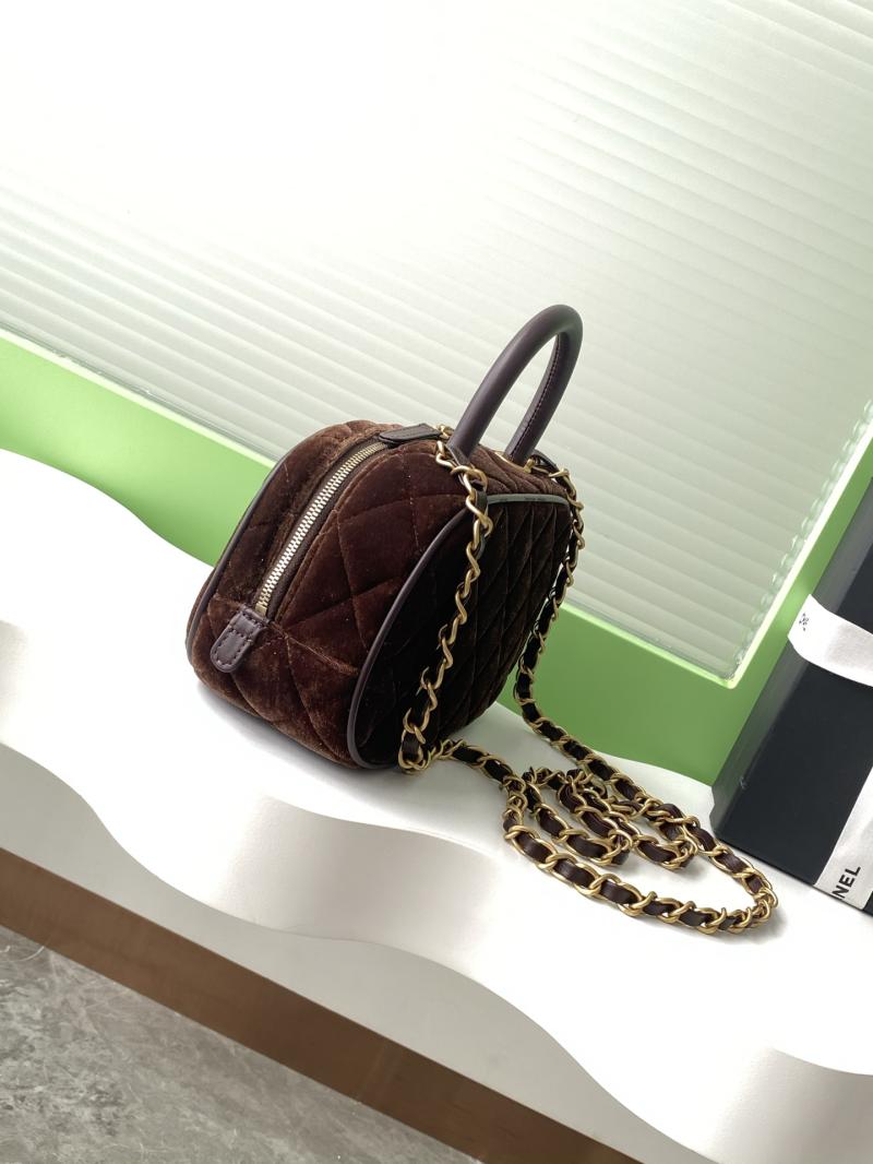 Chanel Velvet Mini Bowling Bag Dark Brown AS5572
