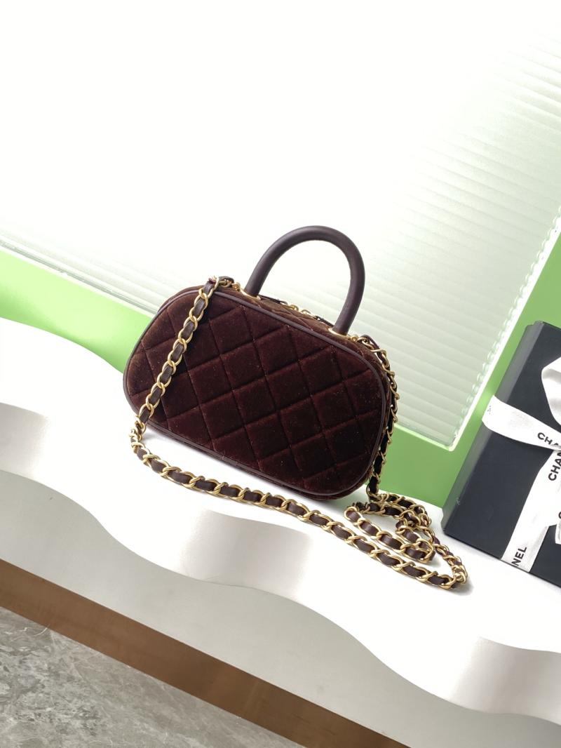 Chanel Velvet Mini Bowling Bag Dark Brown AS5572