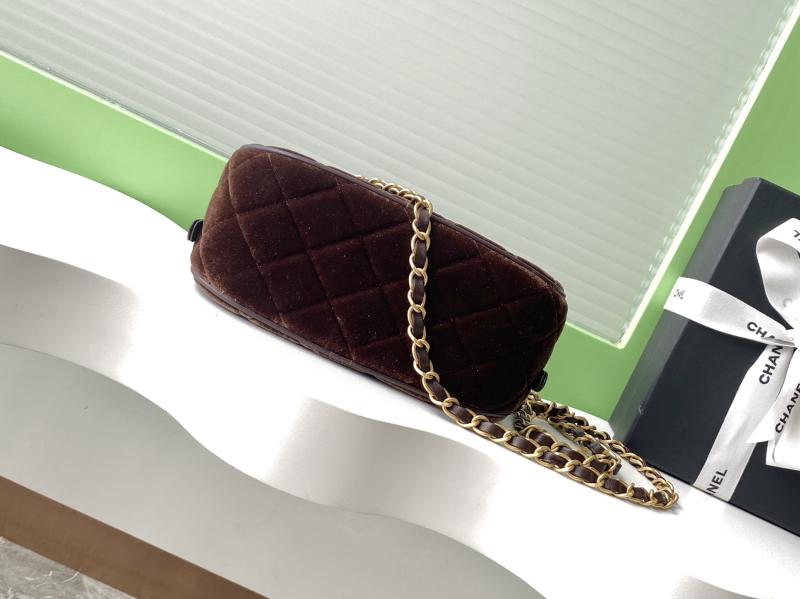 Chanel Velvet Mini Bowling Bag Dark Brown AS5572