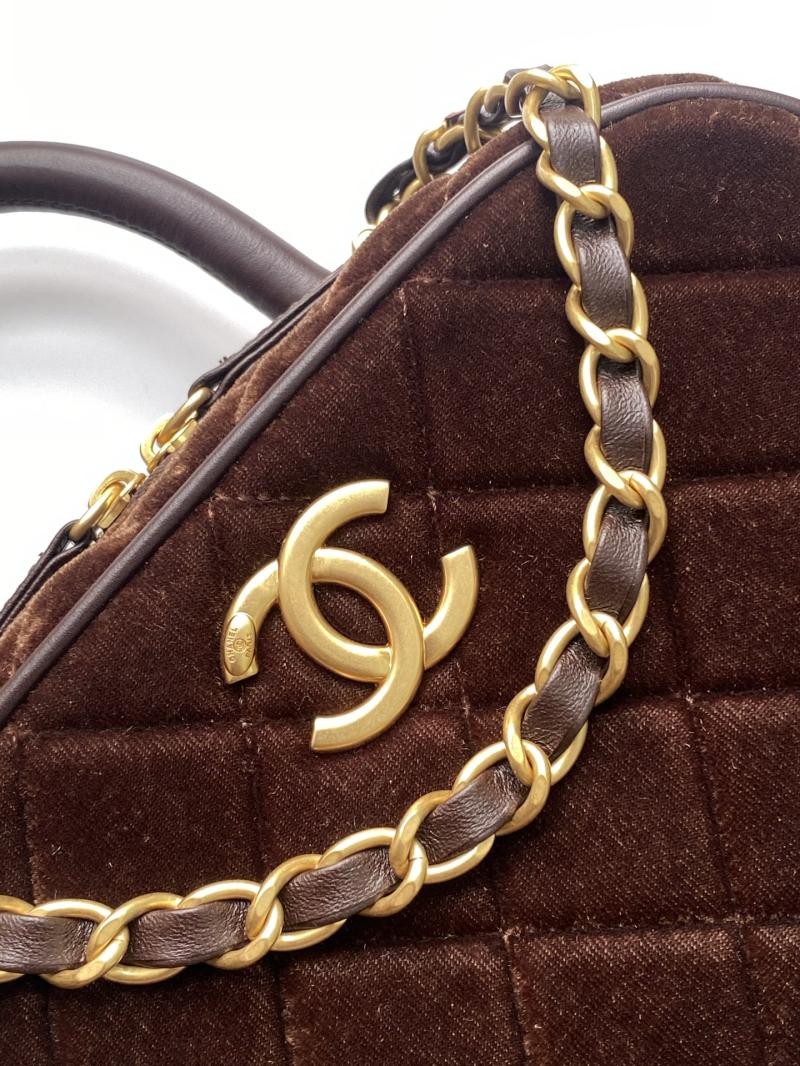Chanel Velvet Mini Bowling Bag Dark Brown AS5572