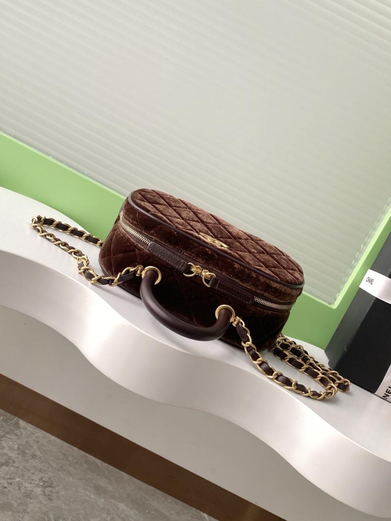 Chanel Velvet Mini Bowling Bag Dark Brown AS5572