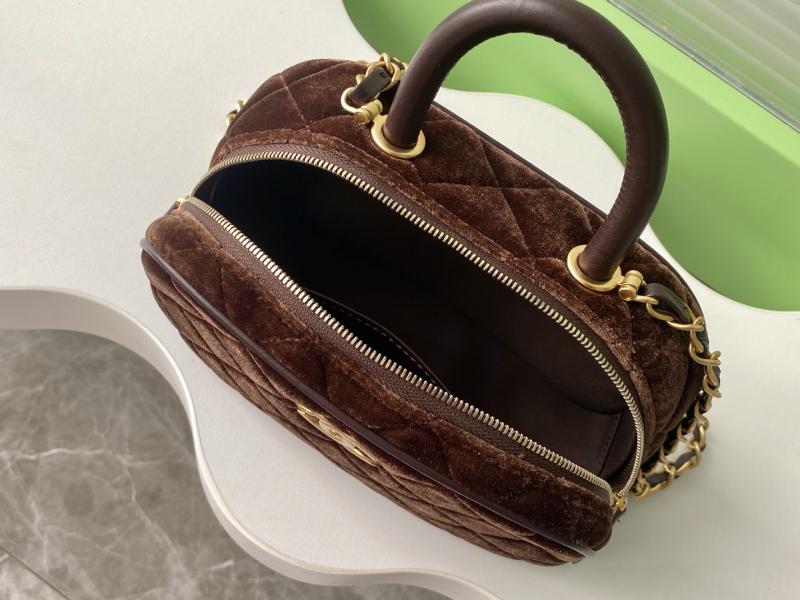 Chanel Velvet Mini Bowling Bag Dark Brown AS5572