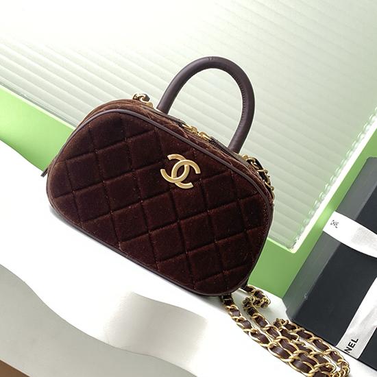 Chanel Velvet Mini Bowling Bag Dark Brown AS5572