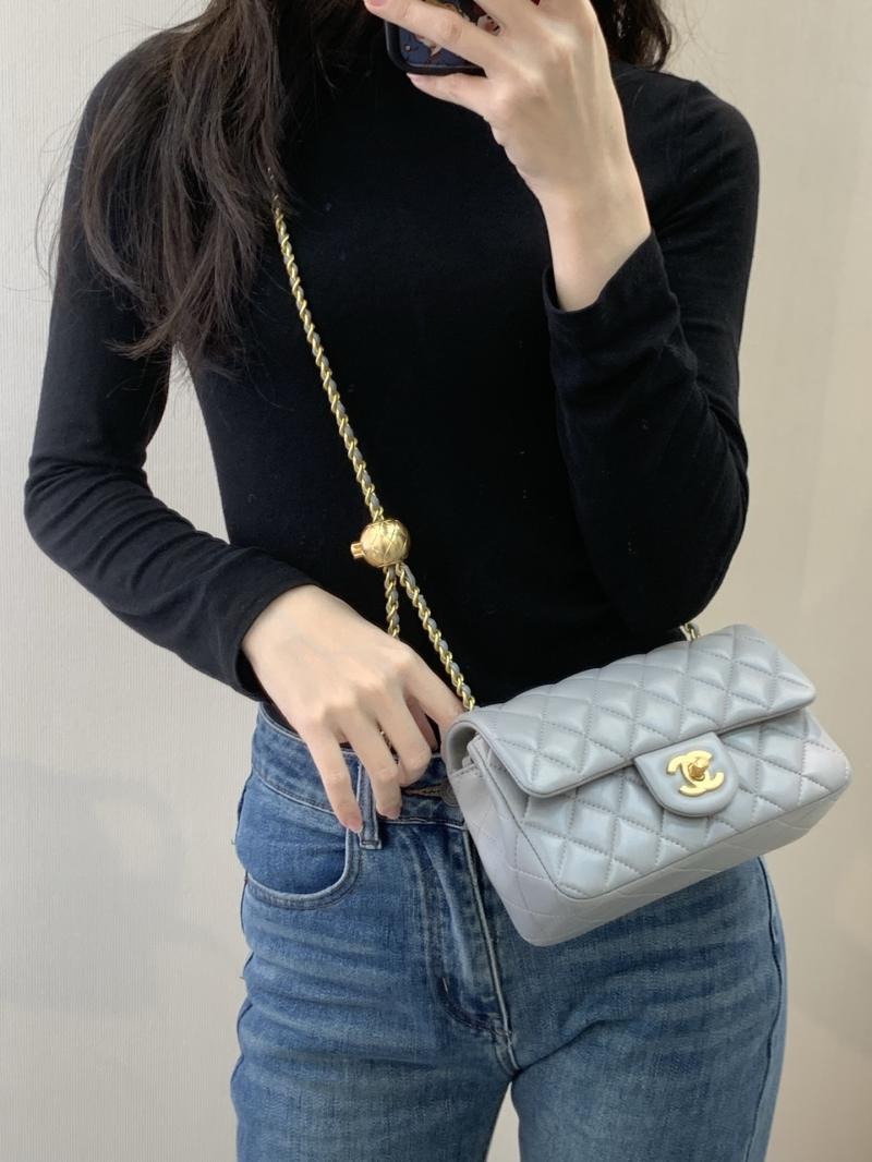 Small Chanel Lambskin Flap Bag Grey AS1787