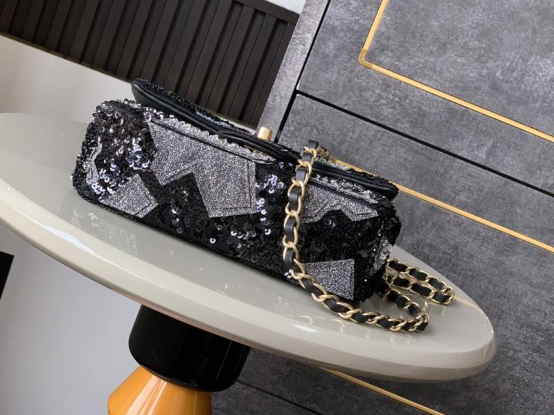 Small Chanel Sequins Embellished Flap Bag Black AS2508