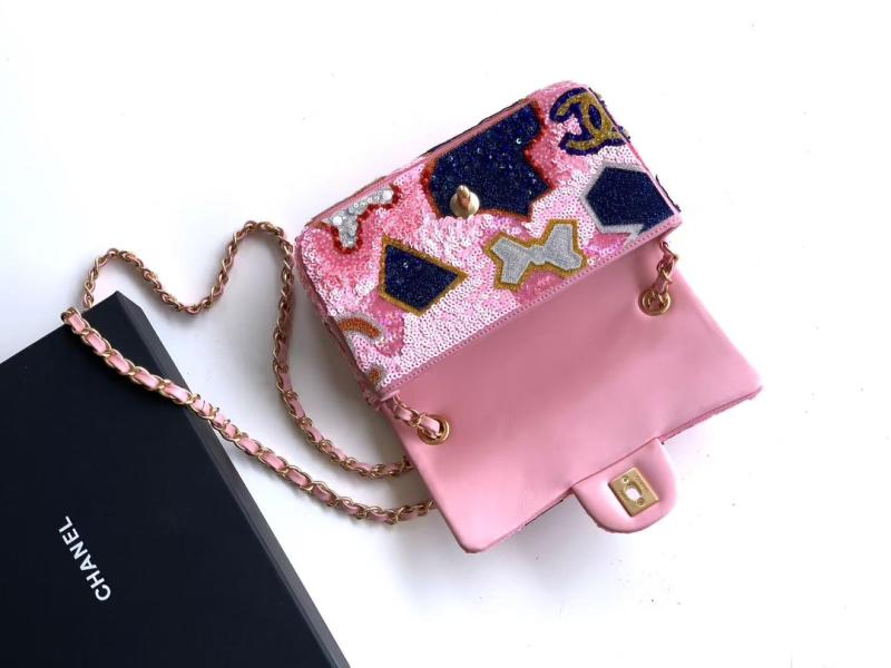 Small Chanel Sequins Embellished Flap Bag Pink AS2508