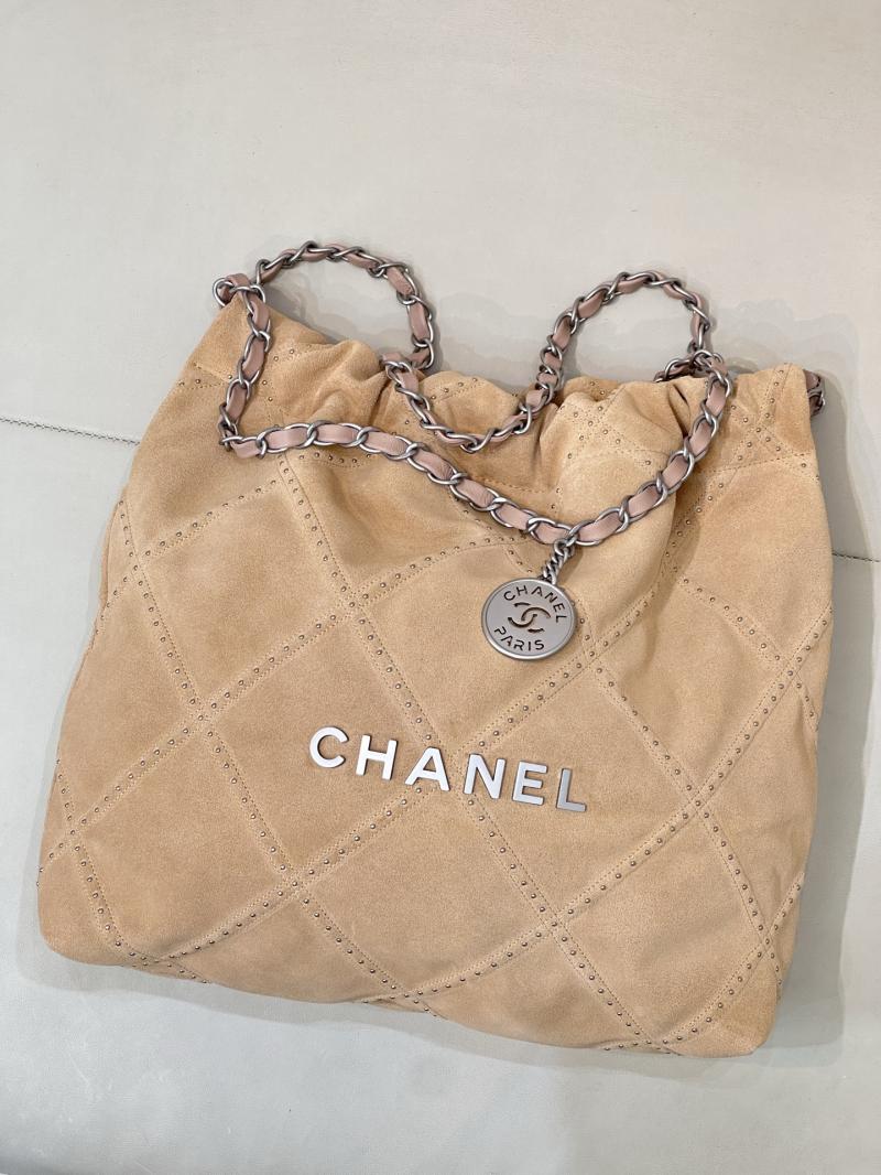 Small Chanel Suede 22 Handbag Beige AS3260
