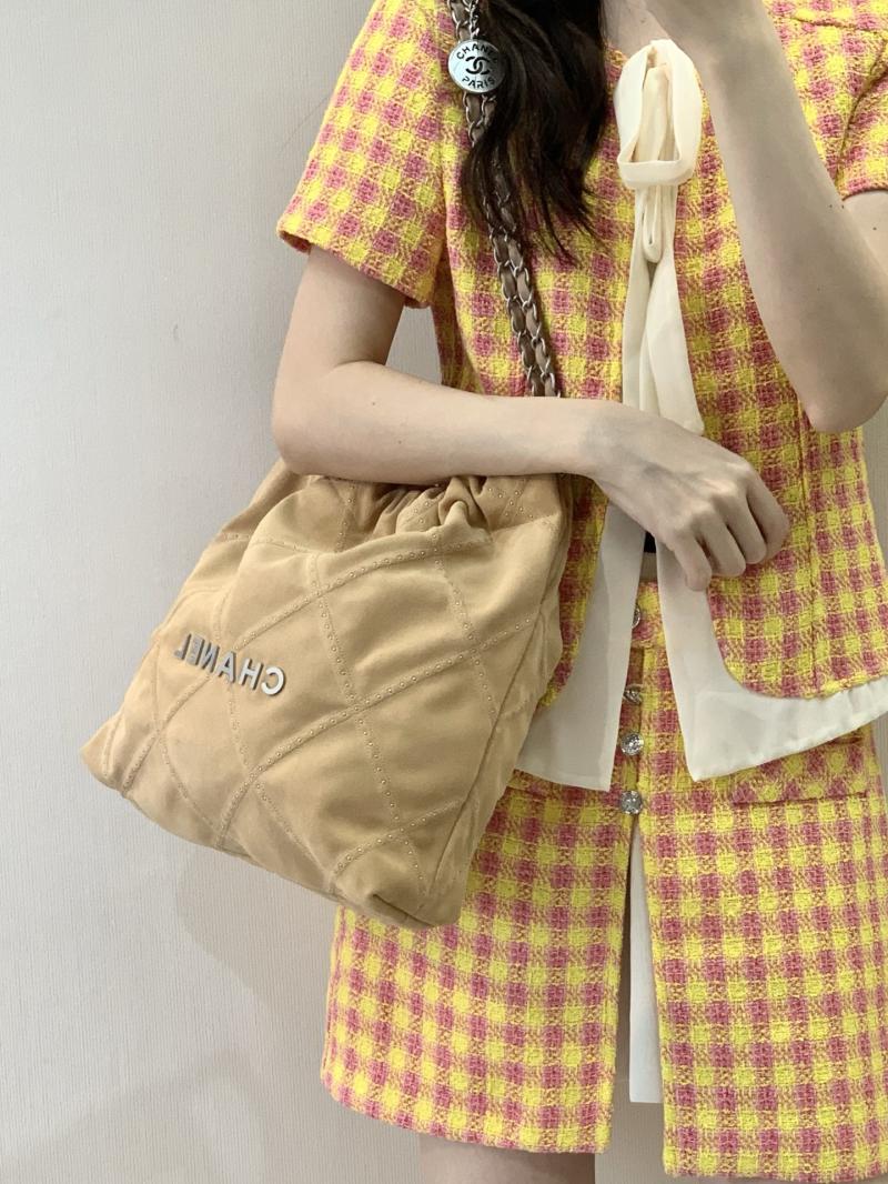 Small Chanel Suede 22 Handbag Beige AS3260