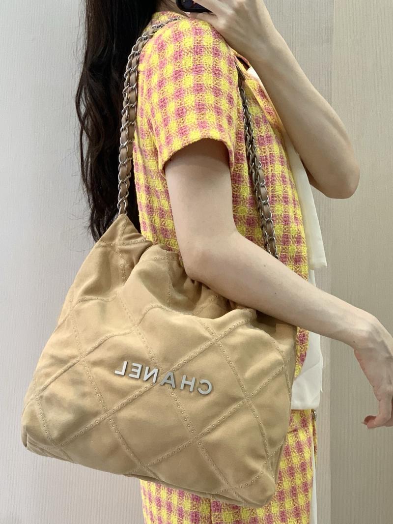 Small Chanel Suede 22 Handbag Beige AS3260