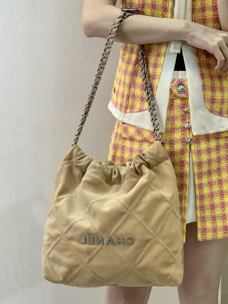 Small Chanel Suede 22 Handbag Beige AS3260