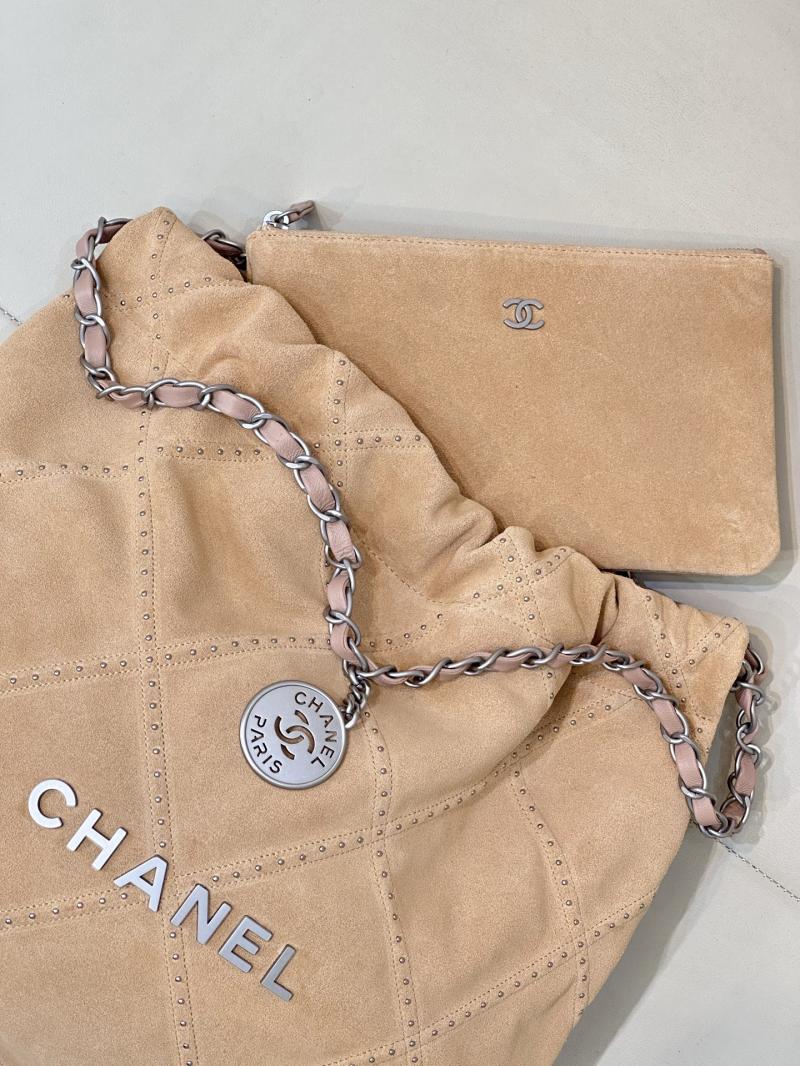 Small Chanel Suede 22 Handbag Beige AS3260