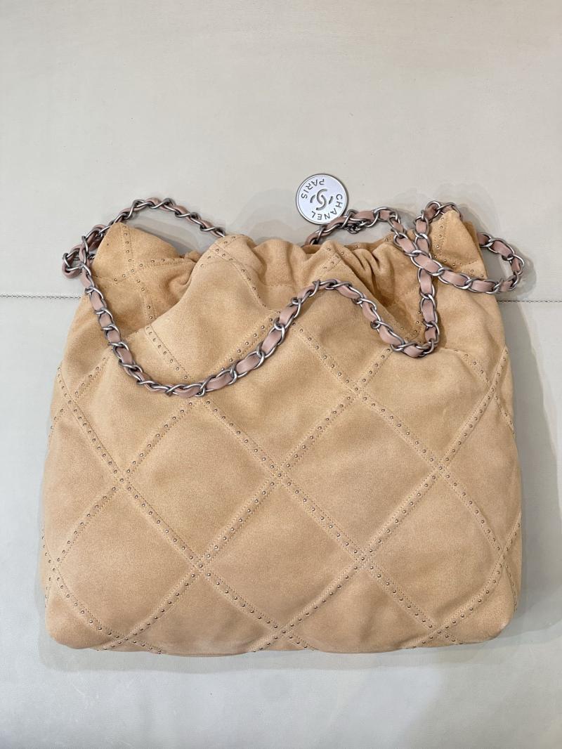 Small Chanel Suede 22 Handbag Beige AS3260
