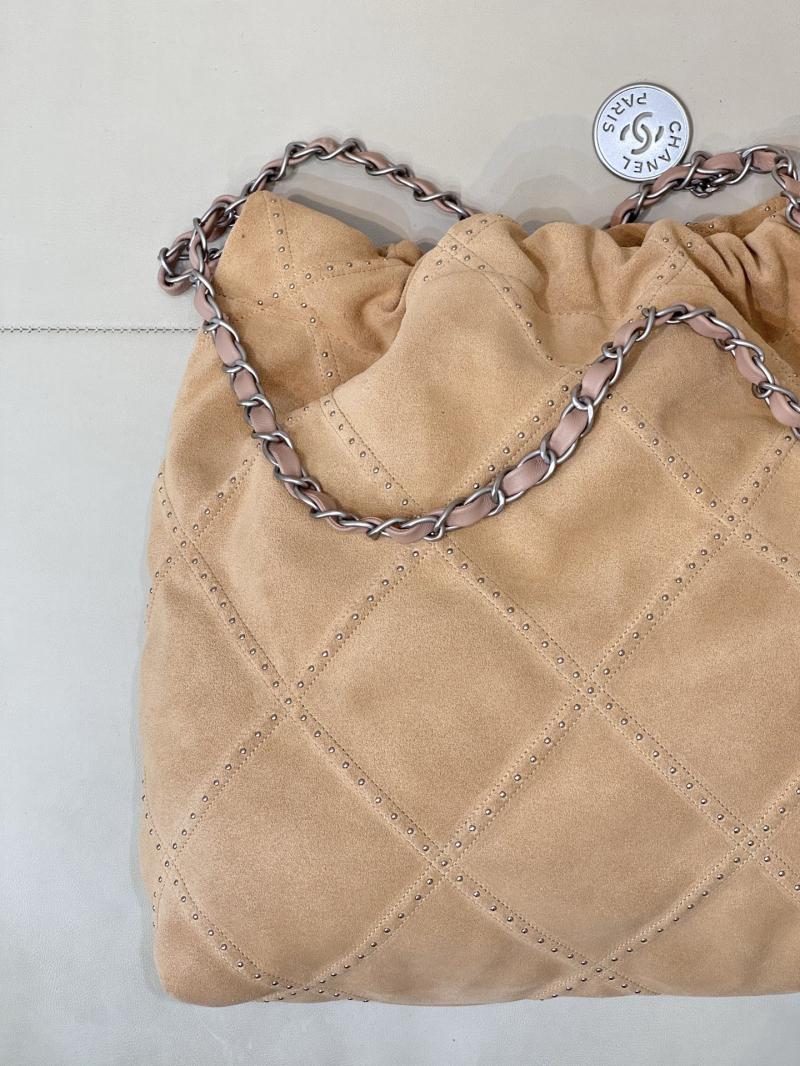 Small Chanel Suede 22 Handbag Beige AS3260