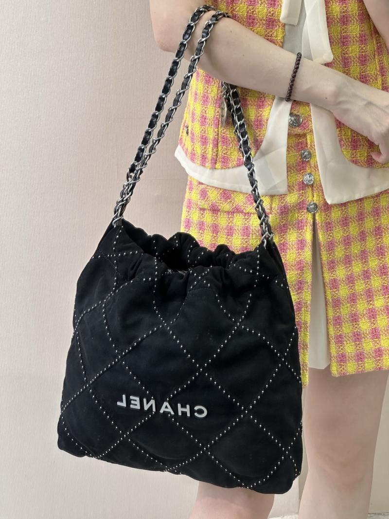 Small Chanel Suede 22 Handbag Black AS3260
