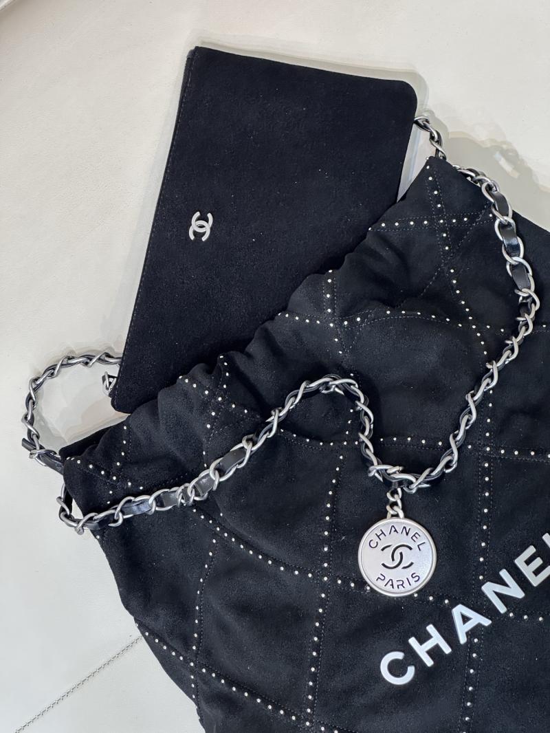 Small Chanel Suede 22 Handbag Black AS3260