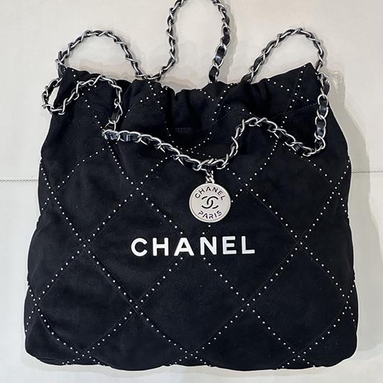 Small Chanel Suede 22 Handbag Black AS3260