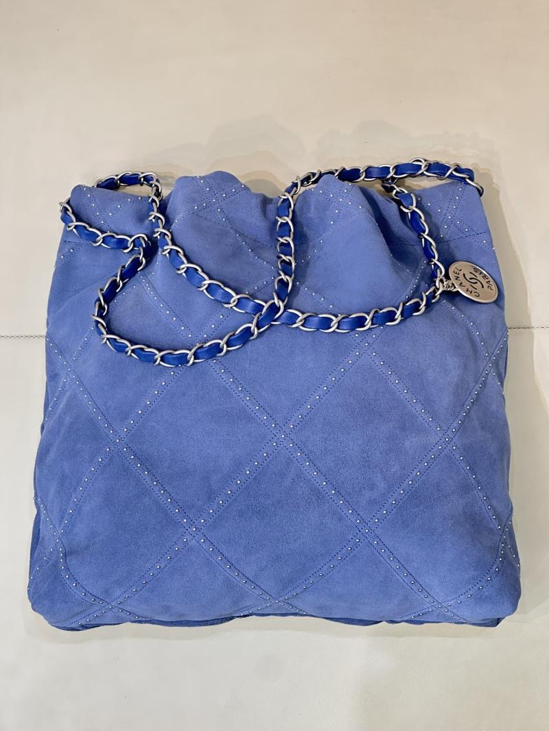 Small Chanel Suede 22 Handbag Blue AS3260