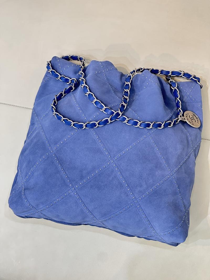 Small Chanel Suede 22 Handbag Blue AS3260