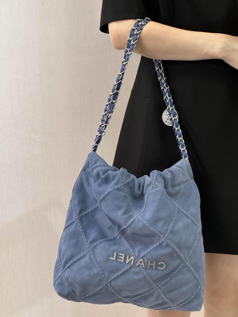 Small Chanel Suede 22 Handbag Blue AS3260