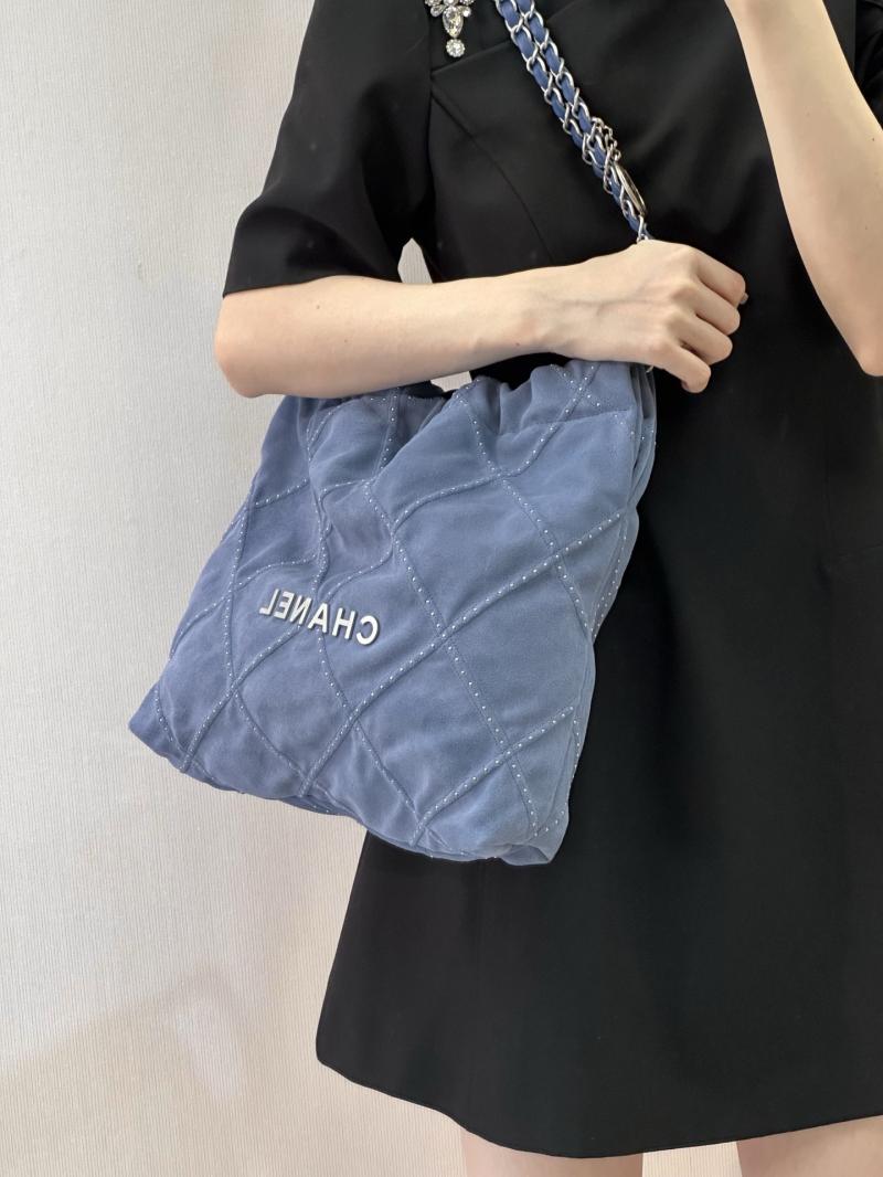 Small Chanel Suede 22 Handbag Blue AS3260