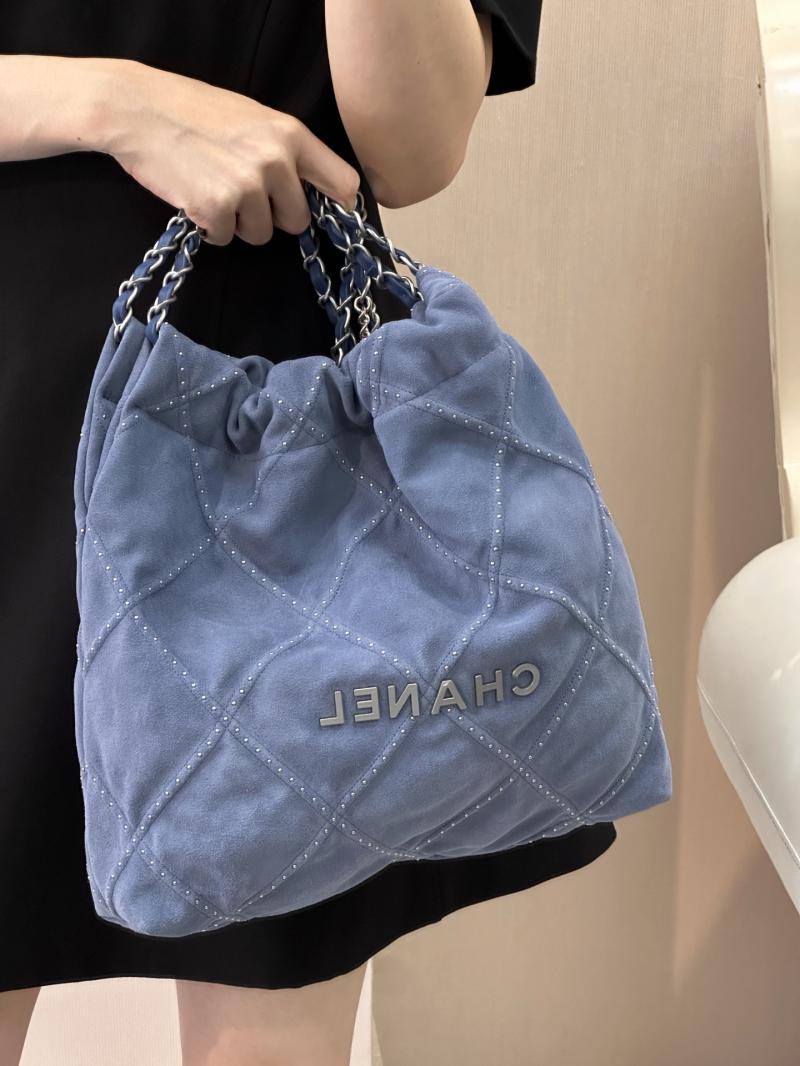 Small Chanel Suede 22 Handbag Blue AS3260