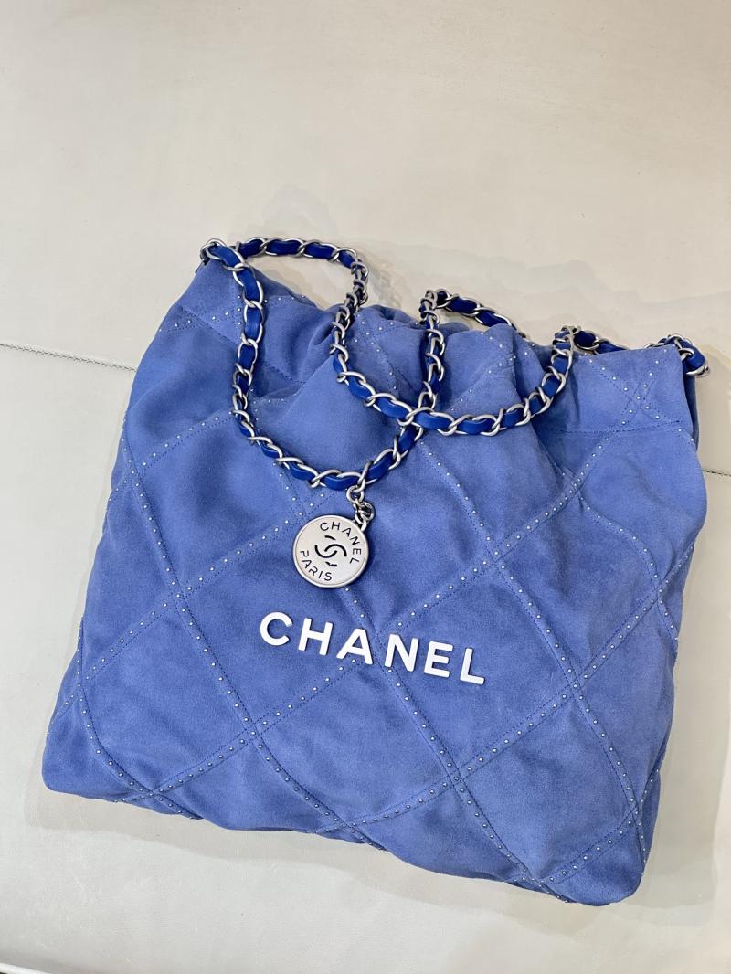 Small Chanel Suede 22 Handbag Blue AS3260