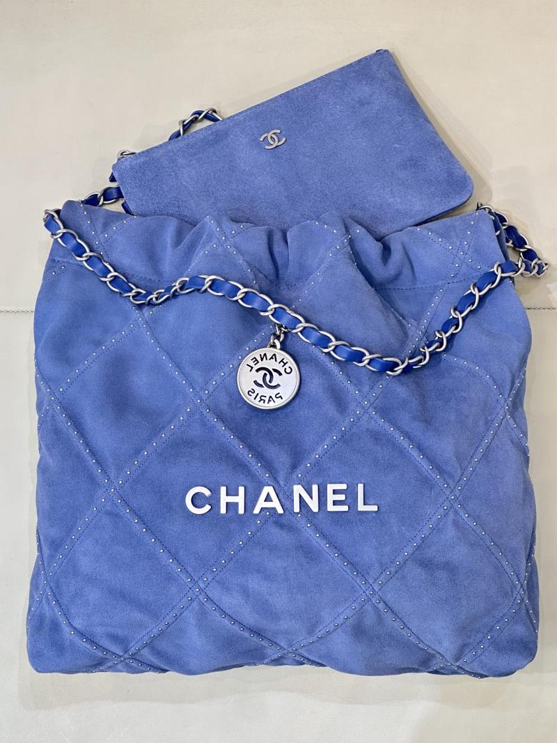 Small Chanel Suede 22 Handbag Blue AS3260