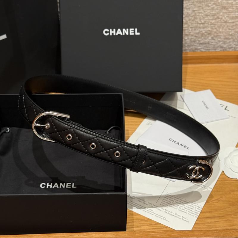 Chanel 3cm Leather Belt Black with Silver BCB90606
