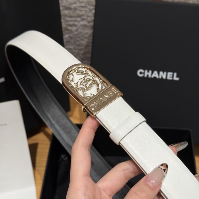 Chanel 3cm Leather Belt White with Gold BCB90608